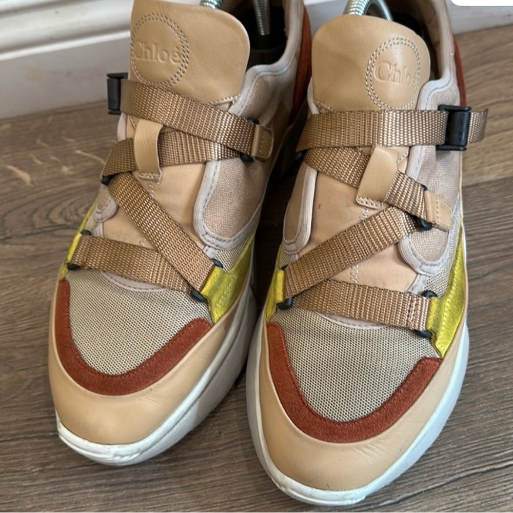 Chloé Multi-Color Leather & Suede Platform Sneakers